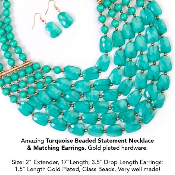 Turquoise Beaded Layered LG Statement Neck… - Picture 2 of 5